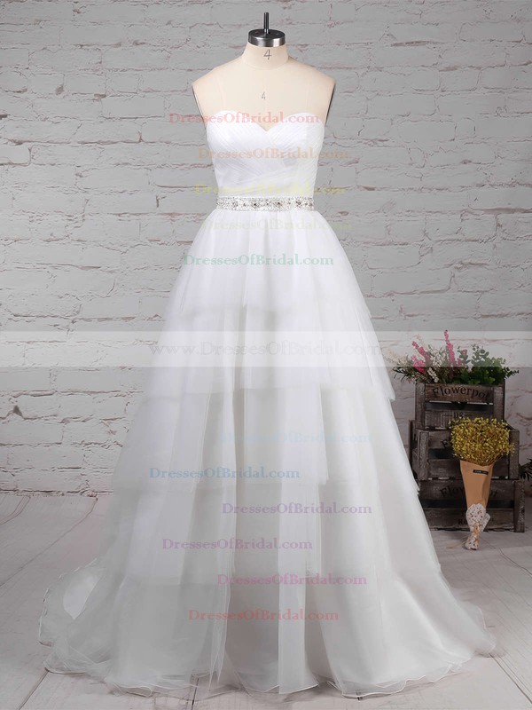 Tulle Ball Gown Sweetheart Sweep Train Beading Wedding Dresses #DOB00023216