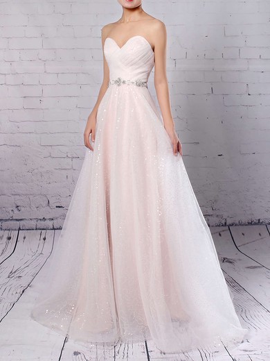 Tulle Sequined Princess Sweetheart Sweep Train Beading Wedding Dresses #DOB00023234