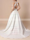 Satin Ball Gown Scoop Neck Sweep Train Bow Wedding Dresses #DOB00023255