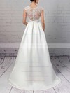 Lace Satin Ball Gown Scoop Neck Sweep Train Pockets Wedding Dresses #DOB00023263