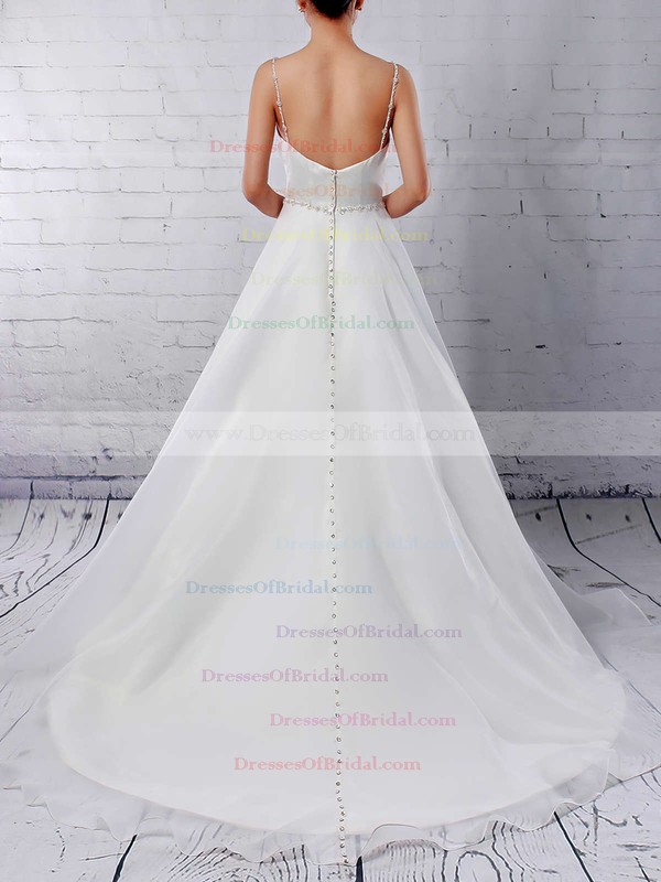 Organza Ball Gown V-neck Sweep Train Beading Wedding Dresses #DOB00023277