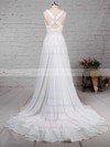 Chiffon A-line V-neck Sweep Train Beading Wedding Dresses #DOB00023289