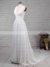 Chiffon A-line V-neck Sweep Train Beading Wedding Dresses #DOB00023289