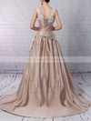 Satin Ball Gown V-neck Sweep Train Appliques Lace Wedding Dresses #DOB00023307