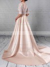 Satin Tulle Ball Gown Scoop Neck Sweep Train Appliques Lace Wedding Dresses #DOB00023314