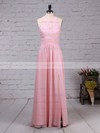 A-line Scoop Neck Lace Chiffon Floor-length Ruffles Bridesmaid Dresses #DOB01013465