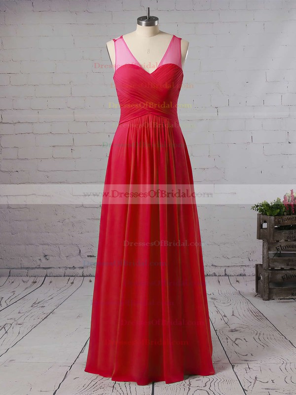 A-line V-neck Chiffon Floor-length Ruffles Bridesmaid Dresses #DOB01013533