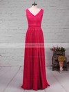 A-line V-neck Chiffon Floor-length Split Front Bridesmaid Dresses #DOB01013579