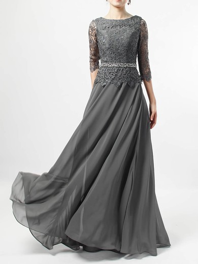 A-line Scoop Neck Lace Chiffon Floor-length Beading Mother of the Bride Dresses #DOB01021711