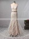 Trumpet/Mermaid Sweetheart Lace Tulle Watteau Train Sashes / Ribbons Wedding Dresses #DOB00023140
