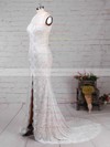 Sheath/Column Scoop Neck Lace Sweep Train Split Front Wedding Dresses #DOB00023287