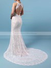 Sheath/Column Scoop Neck Lace Sweep Train Split Front Wedding Dresses #DOB00023287