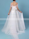 A-line Strapless Tulle Sweep Train Ruffles Wedding Dresses #DOB00023347