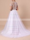 Princess Scoop Neck Tulle Sweep Train Beading Wedding Dresses #DOB00023351