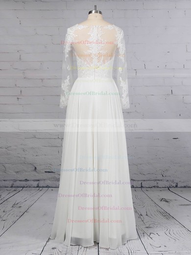 A-line Scoop Neck Chiffon Tulle Floor-length Beading Wedding Dresses #DOB00023359