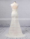 Trumpet/Mermaid Scoop Neck Lace Floor-length Sashes / Ribbons Wedding Dresses #DOB00023364