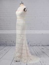 Trumpet/Mermaid Scoop Neck Lace Floor-length Sashes / Ribbons Wedding Dresses #DOB00023364