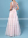 A-line V-neck Tulle Floor-length Beading Wedding Dresses #DOB00023366