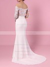 Trumpet/Mermaid Off-the-shoulder Tulle Satin Chiffon Sweep Train Appliques Lace Wedding Dresses #DOB00023368