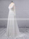 A-line V-neck Chiffon Tulle Sweep Train Appliques Lace Wedding Dresses #DOB00023371