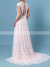 A-line Scoop Neck Lace Chiffon Floor-length Wedding Dresses #DOB00023373