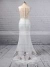 Trumpet/Mermaid V-neck Tulle Silk-like Satin Sweep Train Embroidered Wedding Dresses #DOB00023387
