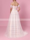 Princess Off-the-shoulder Tulle Sweep Train Sashes / Ribbons Wedding Dresses #DOB00023388