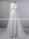 Princess Scoop Neck Tulle Sweep Train Appliques Lace Wedding Dresses #DOB00023389