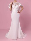 Trumpet/Mermaid Scoop Neck Lace Chiffon Sweep Train Appliques Lace Wedding Dresses #DOB00023391