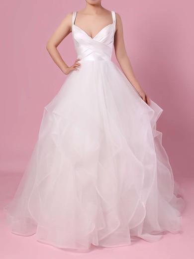 Ball Gown V-neck Organza Tulle Floor-length Cascading Ruffles Wedding Dresses #DOB00023407