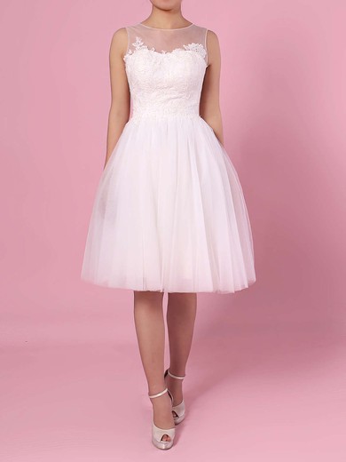 A-line Scoop Neck Tulle Knee-length Appliques Lace Wedding Dresses #DOB00023419
