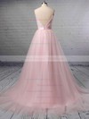 A-line V-neck Tulle Sweep Train Sashes / Ribbons Wedding Dresses #DOB00023430