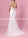 Sheath/Column V-neck Lace Sweep Train Wedding Dresses #DOB00023439