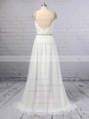 A-line V-neck Chiffon Sweep Train Beading Wedding Dresses #DOB00023441