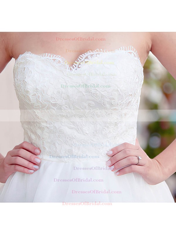 Sweetheart A-line Knee-length Organza Appliques Wedding Dresses #DOB00020476