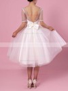 Princess Scoop Neck Tulle Tea-length Bow Wedding Dresses #DOB00023451