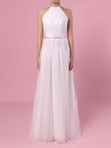 A-line Scoop Neck Tulle Floor-length Wedding Dresses #DOB00023455