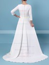 A-line Scoop Neck Satin Sweep Train Sashes / Ribbons Wedding Dresses #DOB00023461