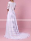 A-line Scoop Neck Lace Chiffon Sweep Train Sashes / Ribbons Wedding Dresses #DOB00023464