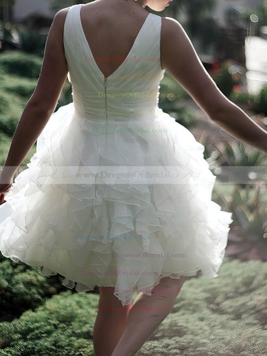 V-neck Ball Gown Knee-length Organza Tiered Wedding Dresses #DOB00020477