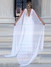 A-line V-neck Sweep Train Lace Chiffon Appliques Lace Wedding Dresses #DOB00023469
