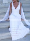 A-line V-neck Sweep Train Lace Chiffon Appliques Lace Wedding Dresses #DOB00023469