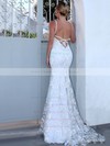 Trumpet/Mermaid V-neck Sweep Train Lace Appliques Lace Wedding Dresses #DOB00023470