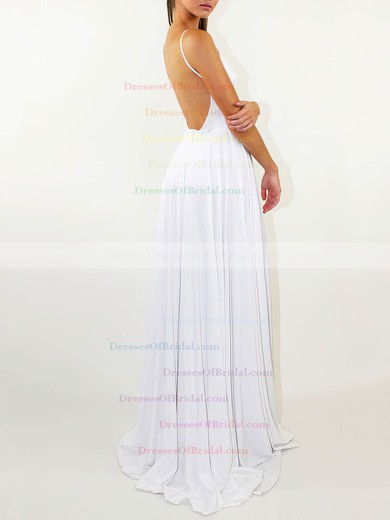 A-line Scoop Neck Sweep Train Lace Silk-like Satin Split Front Wedding Dresses #DOB00023471