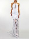 Trumpet/Mermaid Square Neckline Sweep Train Lace Wedding Dresses #DOB00023472