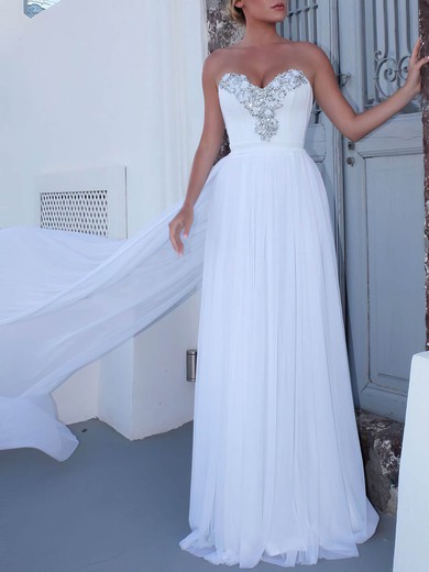 A-line Sweetheart Watteau Train Chiffon Beading Wedding Dresses #DOB00023474