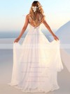 A-line V-neck Sweep Train Lace Appliques Lace Wedding Dresses #DOB00023478