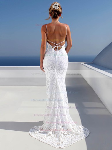 Trumpet/Mermaid Scoop Neck Sweep Train Lace Wedding Dresses #DOB00023479