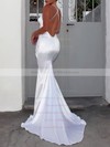 Trumpet/Mermaid V-neck Sweep Train Satin Ruffles Wedding Dresses #DOB00023481
