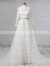 Tulle Ball Gown Scoop Neck Sweep Train Appliques Lace Wedding Dresses #DOB00023354